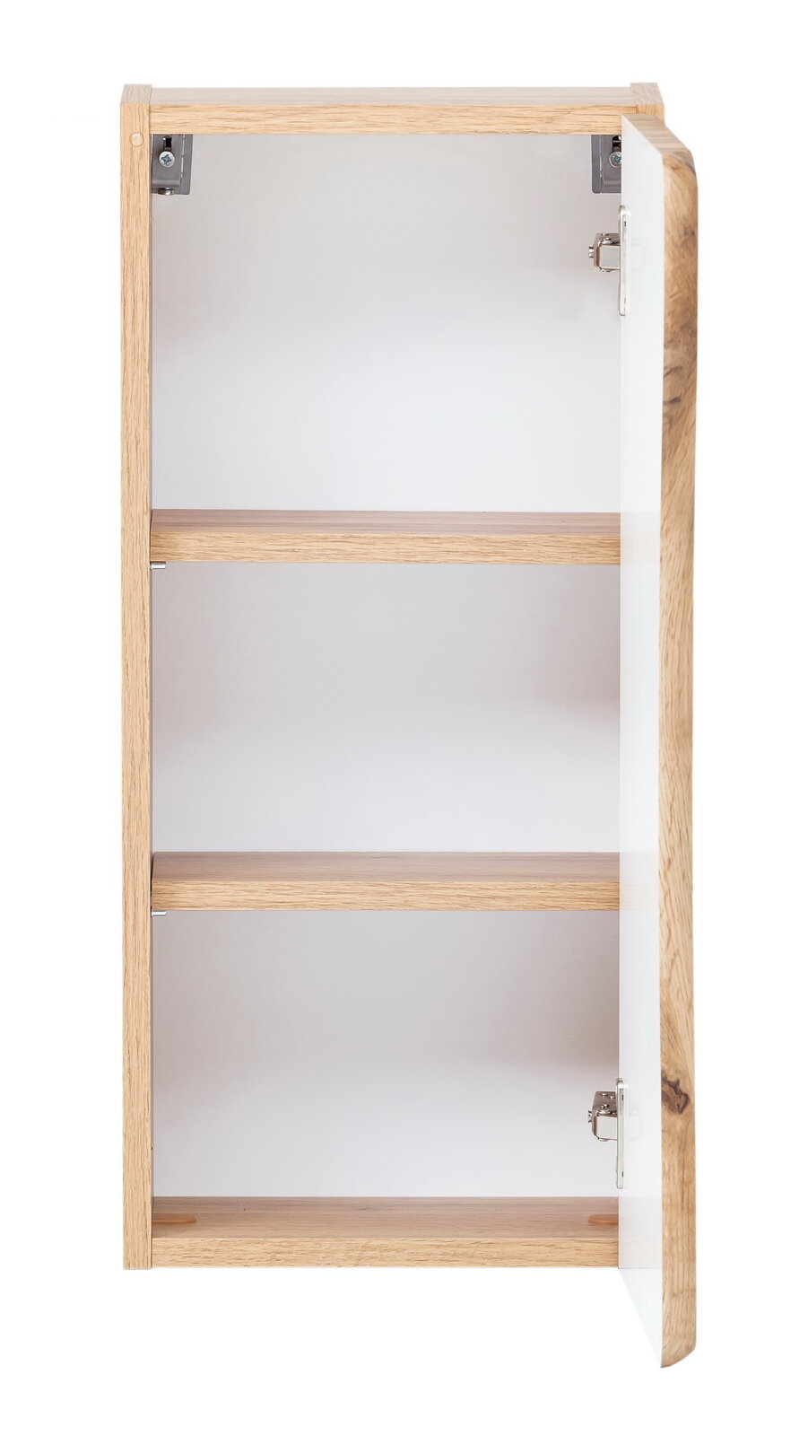 Hängeschrank aus Holz mit geöffneter Tür, Frontansicht