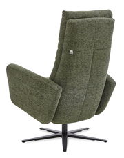 Rückansicht eines grünen Relax-Sessels mit schwarzem Drehfuß