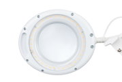 Runde Schreibtischleuchte mit LED-Lichtern, von oben betrachtet.