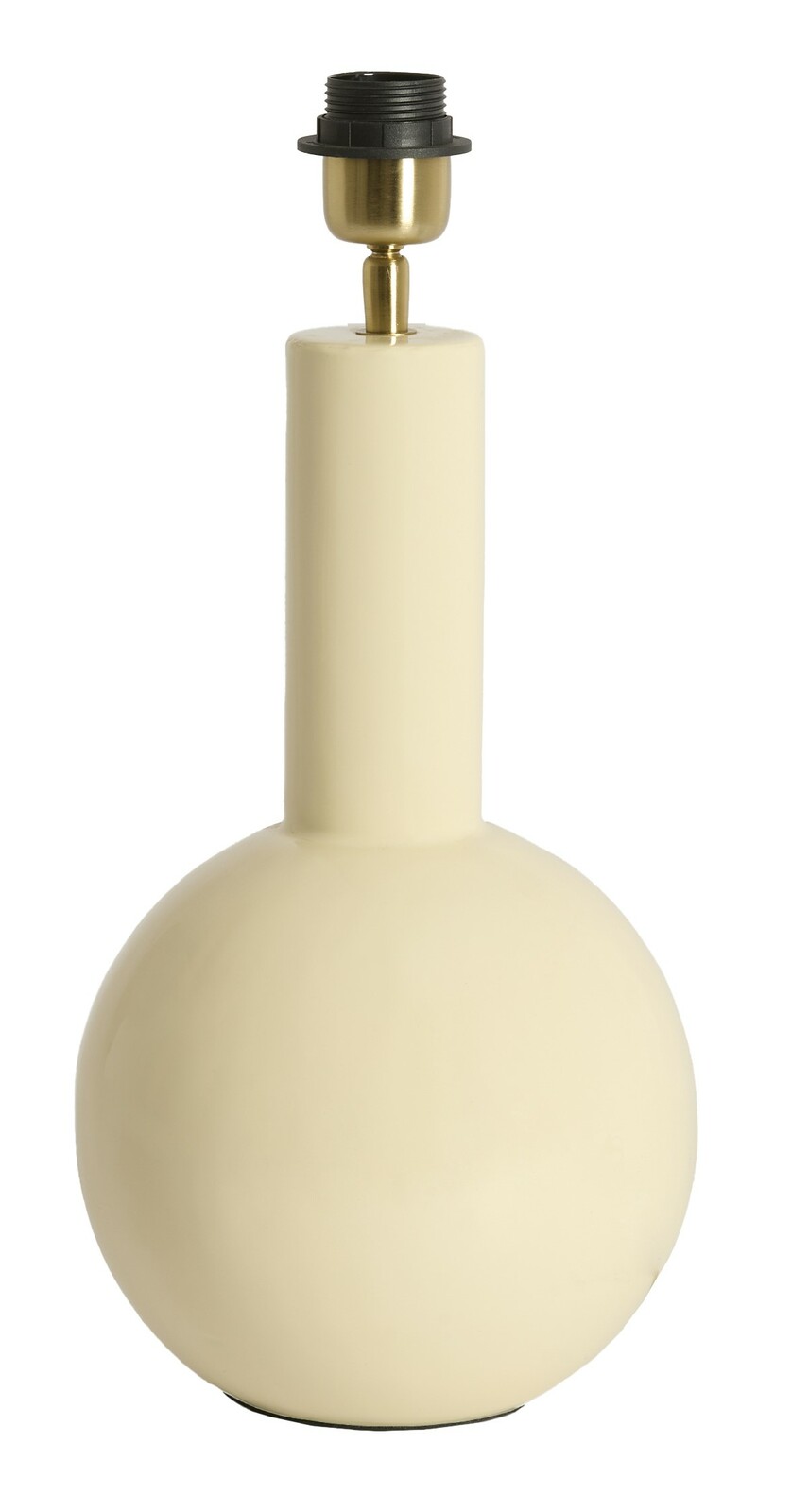 Moderner Lampenfuß in Kugelform aus cremefarbenem Material, frontal abgebildet.