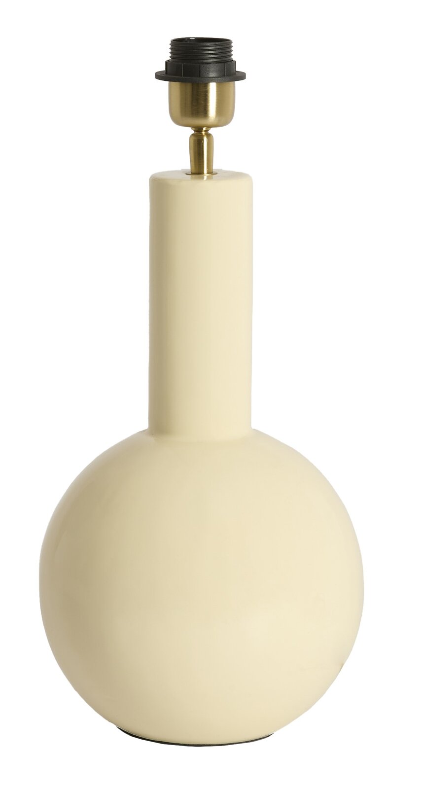 Moderner Lampenfuß in Kugelform aus cremefarbenem Material, frontal abgebildet.