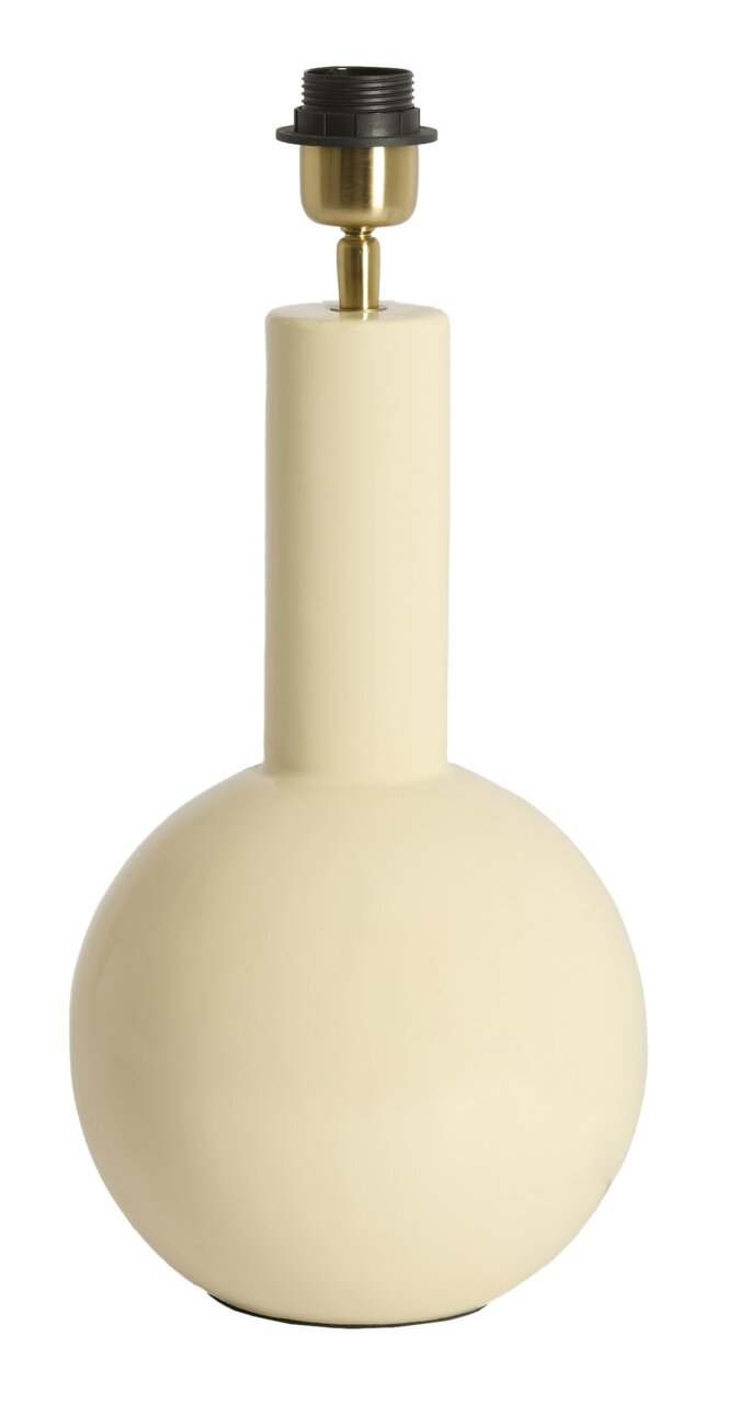 Moderner Lampenfuß in Kugelform aus cremefarbenem Material, frontal abgebildet.