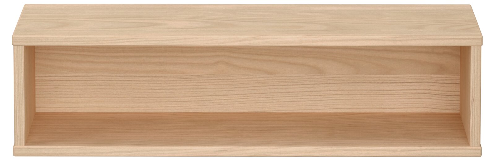 Rechteckige Wandbox aus hellem Holz, frontal betrachtet.