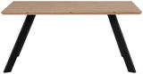 Moderner Esstisch mit Holzplatte und schwarzen Metallbeinen, Frontalansicht