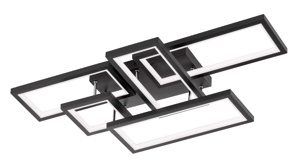 Moderne LED-Deckenleuchte mit geometrischem Design, seitliche Perspektive