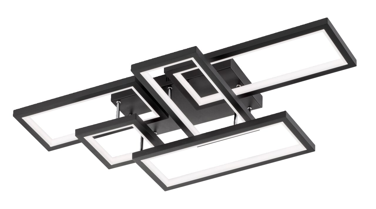 Moderne LED-Deckenleuchte mit geometrischem Design, seitliche Perspektive