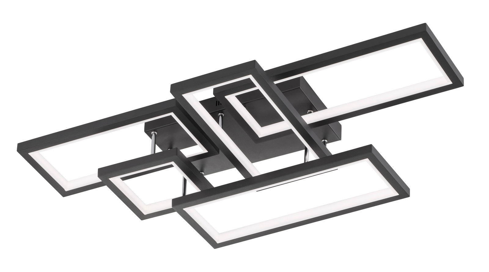 Moderne LED-Deckenleuchte mit geometrischem Design, seitliche Perspektive