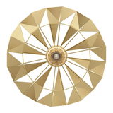 Deckenleuchte CARLTON in goldener Farbe, von unten betrachtet, mit geometrischem Design aus dreieckigen Elementen.
