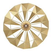 Deckenleuchte CARLTON in goldener Farbe, von unten betrachtet, mit geometrischem Design aus dreieckigen Elementen.