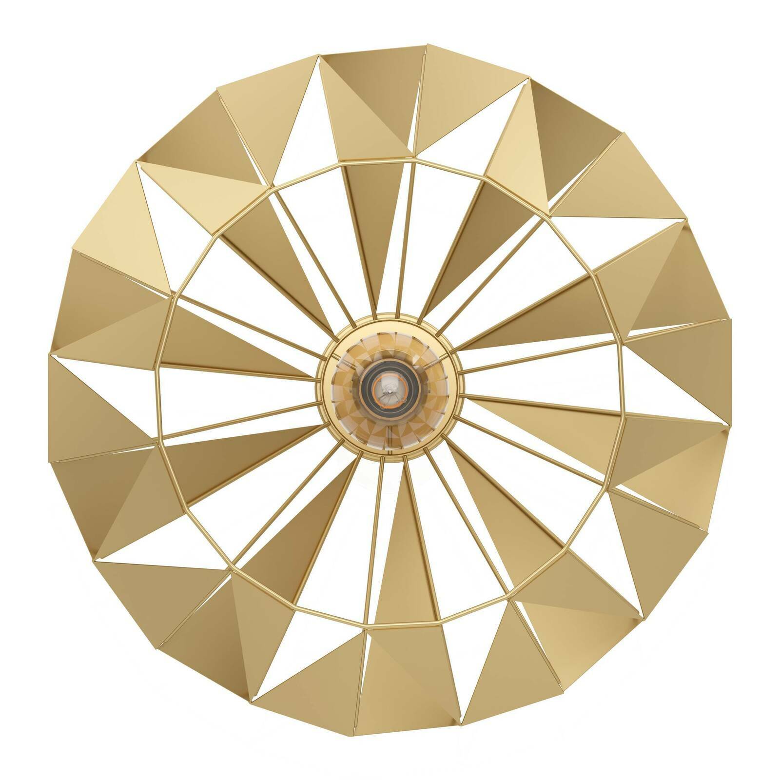 Deckenleuchte CARLTON in goldener Farbe, von unten betrachtet, mit geometrischem Design aus dreieckigen Elementen.