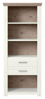 Regal mit Holzoptik, zwei Schubladen und drei offenen Fächern, Frontalansicht