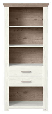 Regal mit Holzoptik, zwei Schubladen und drei offenen Fächern, Frontalansicht