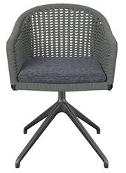 Grauer Armlehnstuhl mit geflochtenem Design und gepolstertem Sitz, Vorderansicht