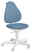 Moderner Jugenddrehstuhl in Blau mit ergonomischer Rückenlehne und weißem Fußkreuz, seitliche Perspektive