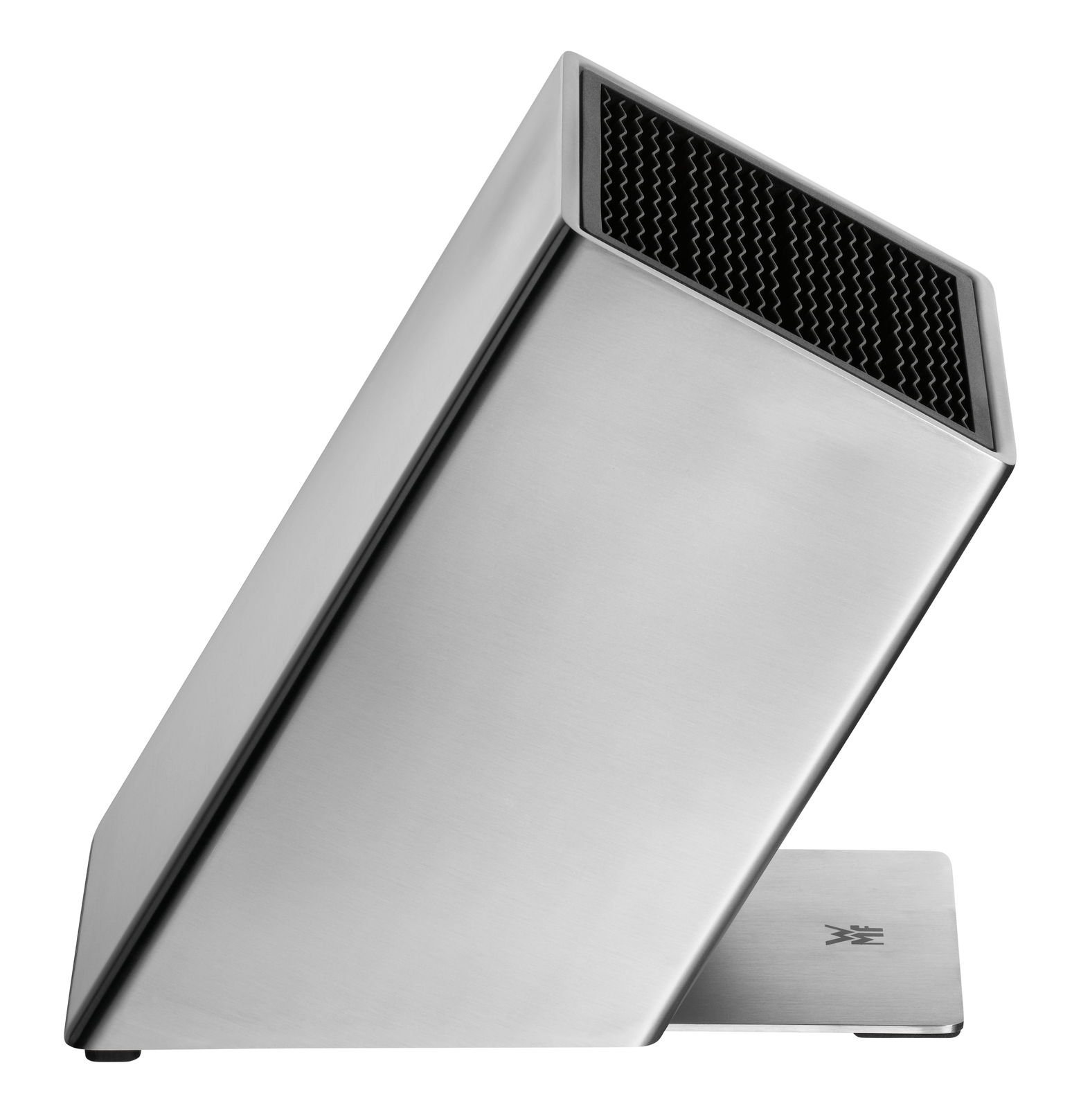 Silberner Messerblock unbestückt, seitliche Perspektive