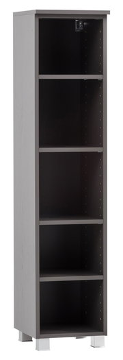 Graues Midi-Regal mit fünf offenen Fächern, seitliche Perspektive