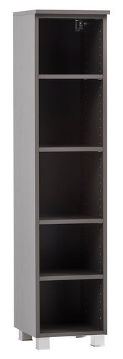 Graues Midi-Regal mit fünf offenen Fächern, seitliche Perspektive