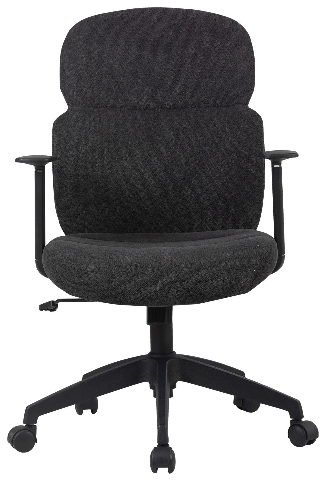 Schwarzer Drehstuhl mit Armlehnen, Vorderansicht