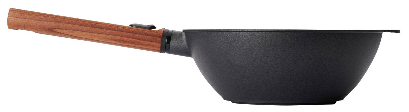 Woll Guss-Wok 24ECO LOGIC QXR Seitenansicht eines Guss-Woks mit Holzgriff, 24 cm Durchmesser
