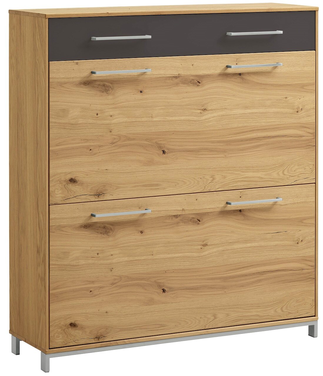 VOSS Schuhschrank VEDO Moderner Schuhschrank aus Holz mit zwei großen Klappen und einer Schublade, Ansicht von vorne.