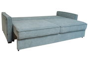 Funktionssofa in hellblauem Stoff, ausgeklappt in der Seitenansicht