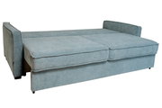 Funktionssofa in hellblauem Stoff, ausgeklappt in der Seitenansicht
