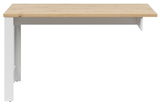 Schreibtischanbau mit Holzoberfläche und weißen Seitenwänden, frontal betrachtet.