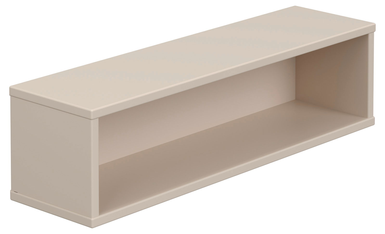 Rechteckige, beige Wandbox aus seitlicher Perspektive