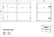 Schuhbank 2225, Front- und Seitenansicht, Maße: Breite 75 cm, Höhe 50 cm, Tiefe 41 cm