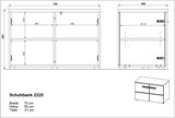 Schuhbank 2225, Front- und Seitenansicht, Maße: Breite 75 cm, Höhe 50 cm, Tiefe 41 cm