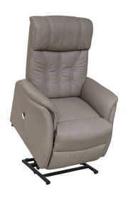 Bequemer Fernsehsessel in hellgrauem Leder, seitliche Ansicht