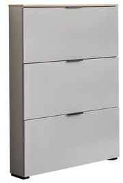 Moderner Klapp-Schuhschrank mit drei Fächern, seitliche Perspektive