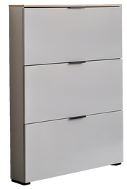 Moderner Klapp-Schuhschrank mit drei Fächern, seitliche Perspektive