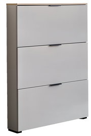 Moderner Klapp-Schuhschrank mit drei Fächern, seitliche Perspektive