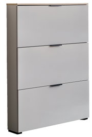 Moderner Klapp-Schuhschrank mit drei Fächern, seitliche Perspektive