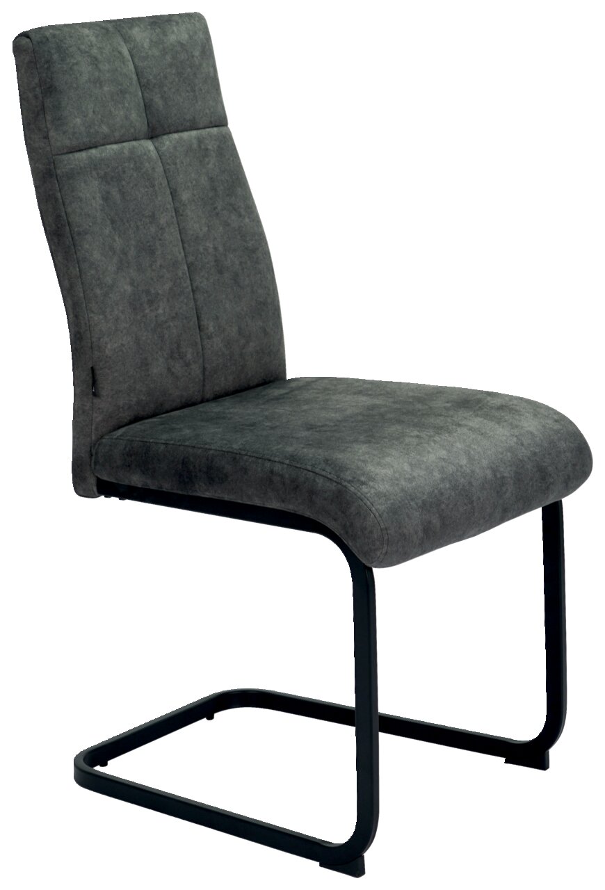 Novel Schommelstoel GISMO Moderne schommelstoel Novel GISMO met donkere stoffen bekleding en een zwart metalen frame, zijaanzicht