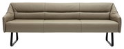 Moderne Sitzbank aus Leder in Beige mit schwarzen Metallbeinen, Frontalansicht