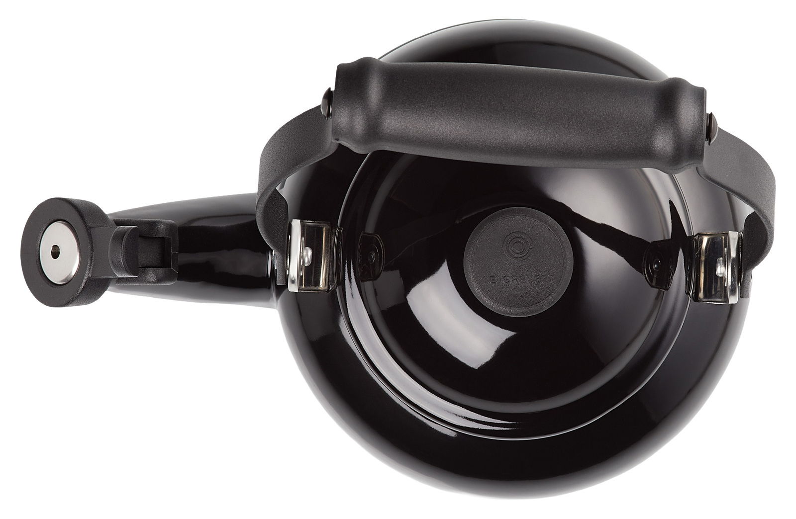 Schwarzer Wasserkessel mit 1,1 L Fassungsvermögen, Ansicht von oben mit sichtbarem Griff und Deckel.