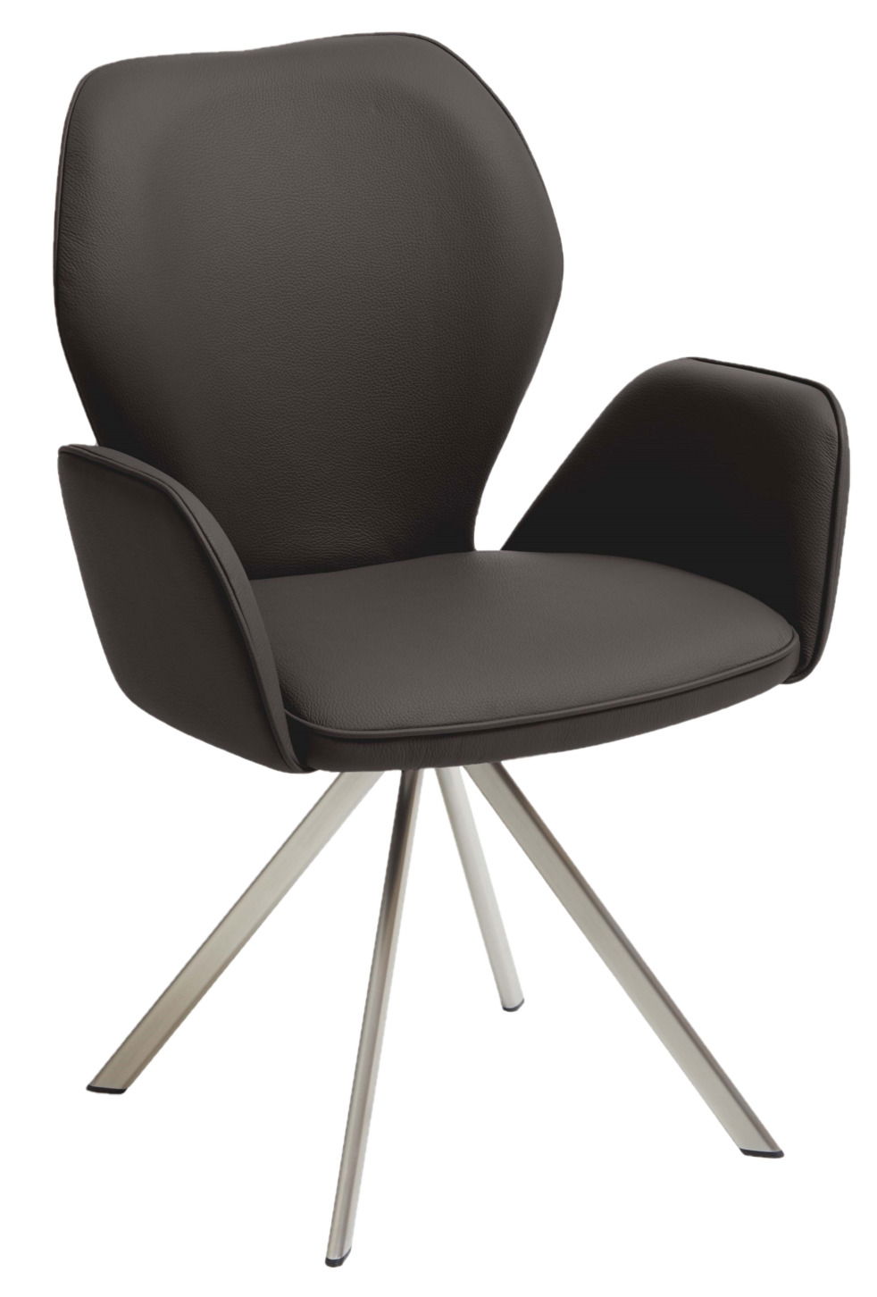 Moderner Sessel mit schwarzem Polster und Metallbeinen, seitliche Perspektive