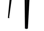 Nahaufnahme eines schwarzen Tischbeins aus Metall, perspektivisch von der Seite aufgenommen.