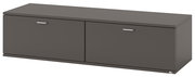 Modernes, dunkelgraues TV-Lowboard mit zwei Türen, seitliche Perspektive