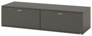 Modernes, dunkelgraues TV-Lowboard mit zwei Türen, seitliche Perspektive