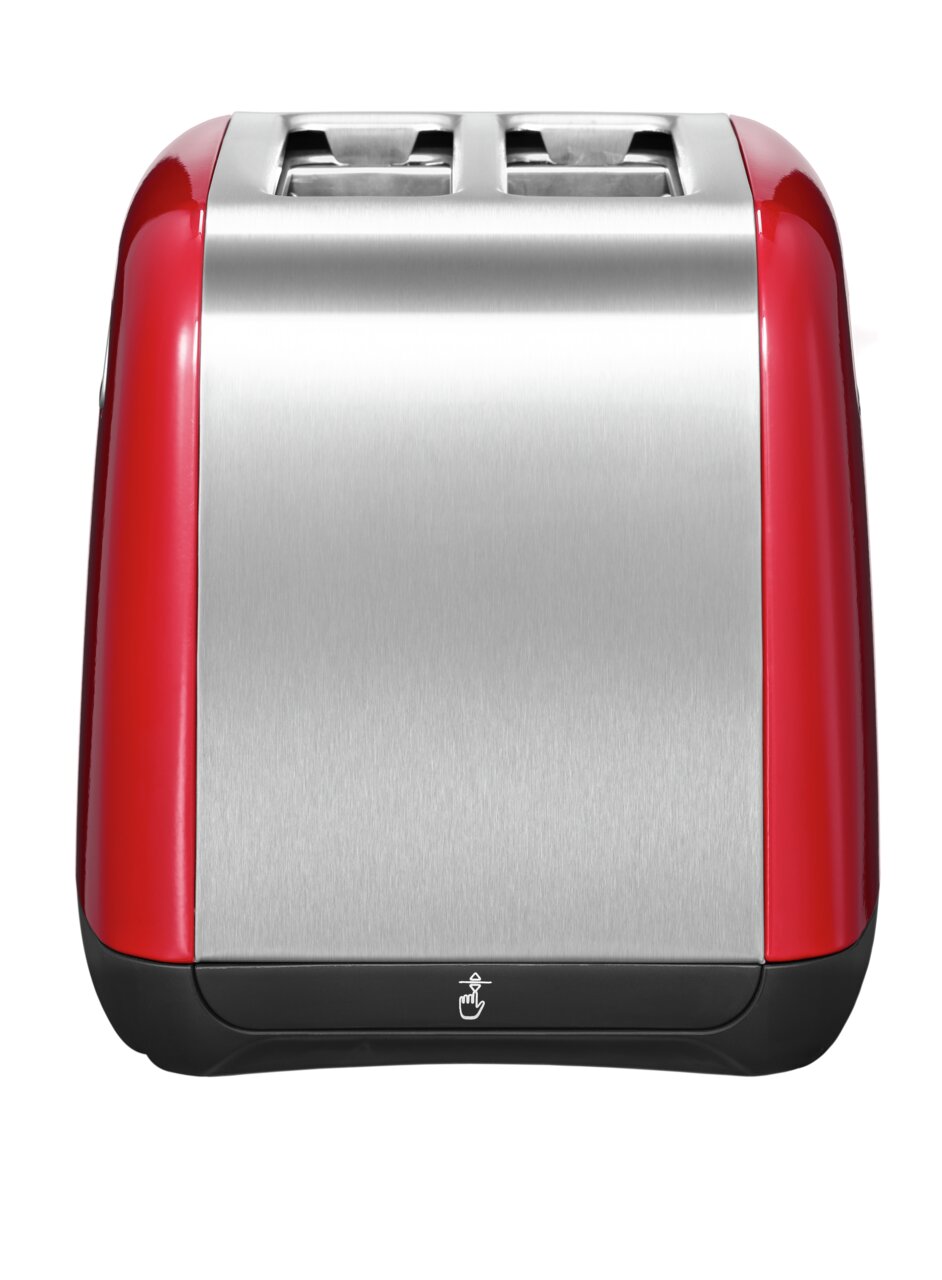 Rode en zilveren broodrooster met twee sleuven van KitchenAid, vooraanzicht
