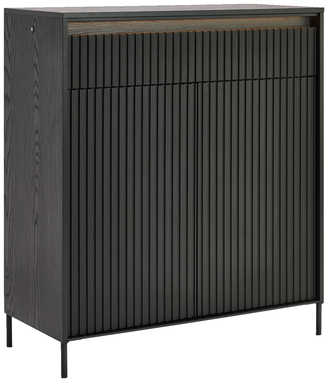 Hom´in Schuhschrank NOTO Moderner schwarzer Schuhschrank mit vertikalen Lamellen, seitliche Perspektive