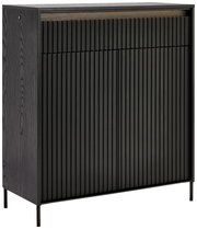 Moderne zwarte schoenenkast met verticale lamellen, zijaanzicht