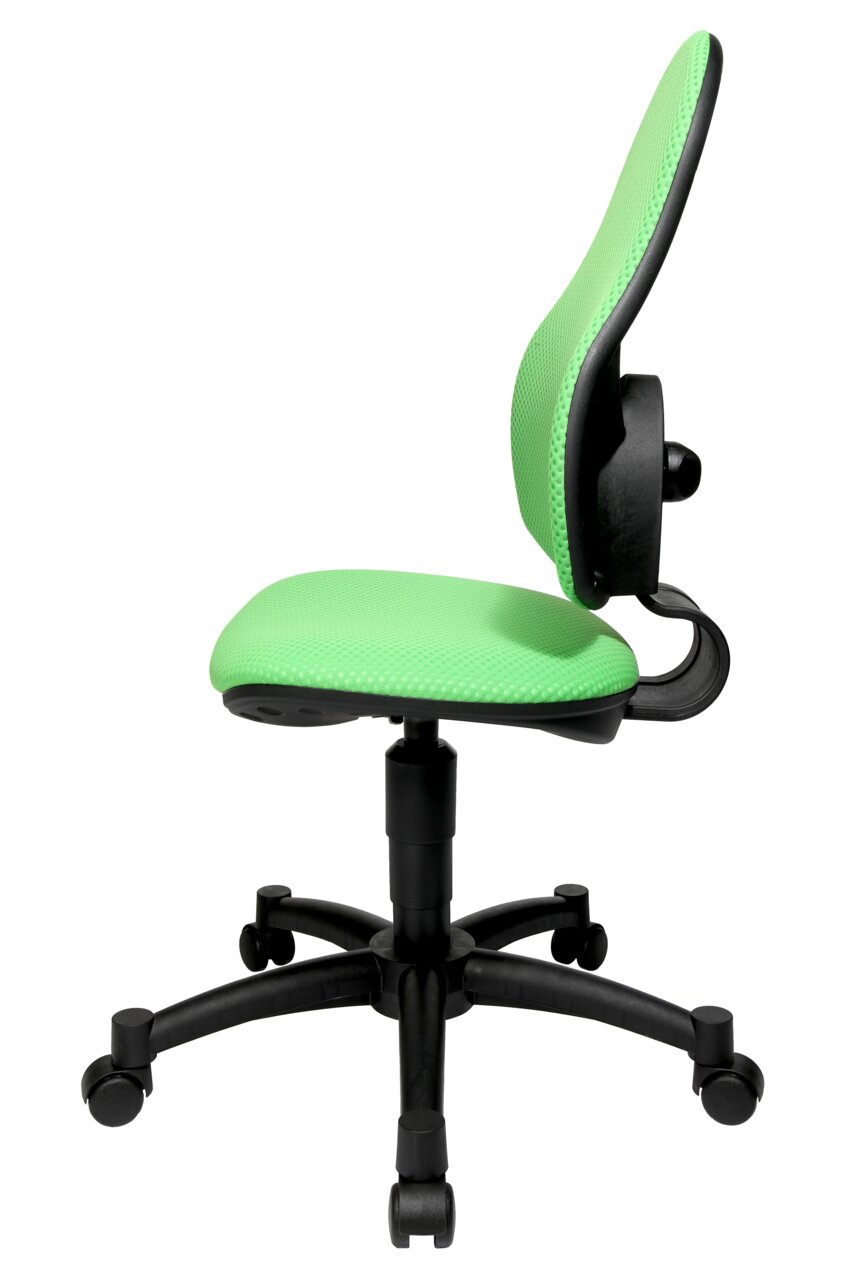Groene draaistoel met ergonomisch ontwerp, zijaanzicht