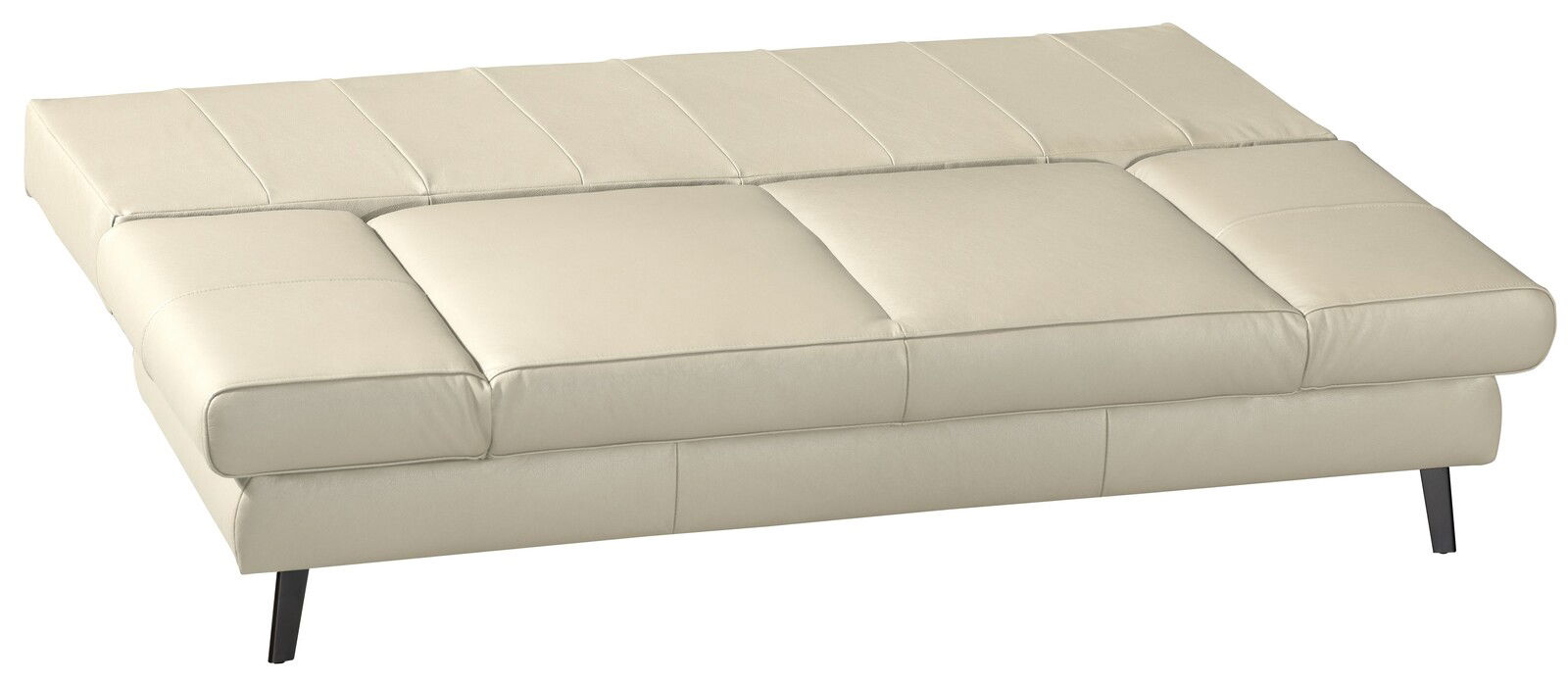 Beige Querschläfer-Sofa in Liegeposition, seitliche Perspektive