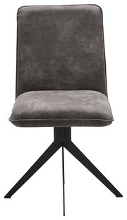 Moderner grauer Stuhl mit schwarzem Metallgestell, Frontalansicht