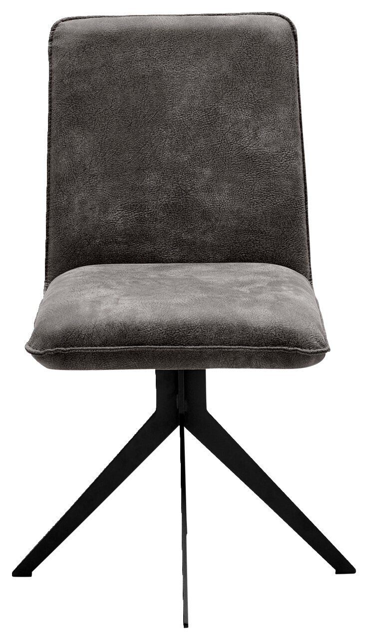 Moderner grauer Stuhl mit schwarzem Metallgestell, Frontalansicht