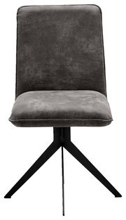 Moderner grauer Stuhl mit schwarzem Metallgestell, Frontalansicht